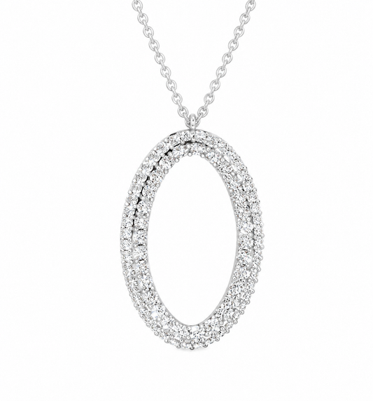 18k White Gold Open Oval Diamond Pendant