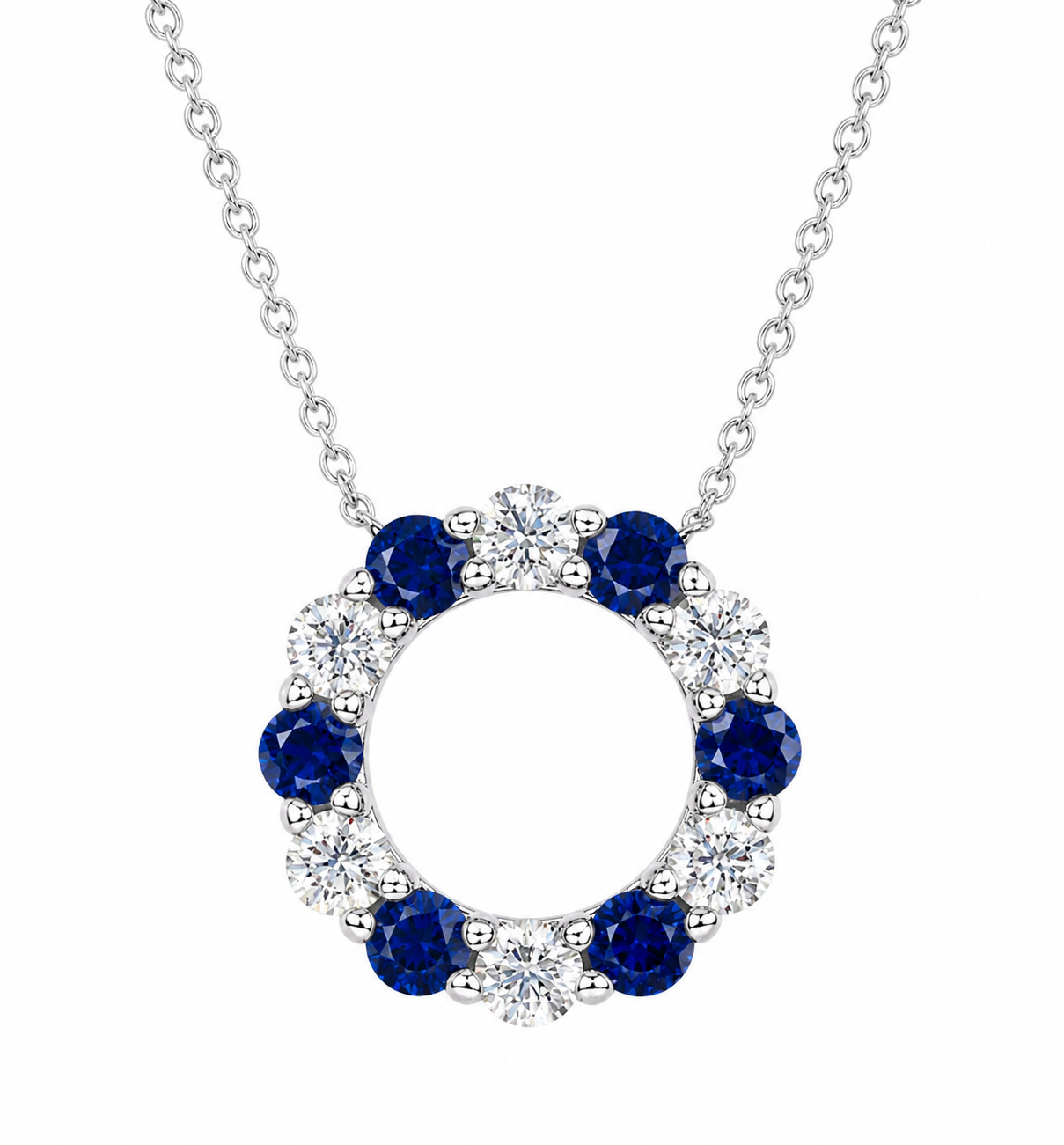 18k White Gold Diamond and Sapphire Pendant