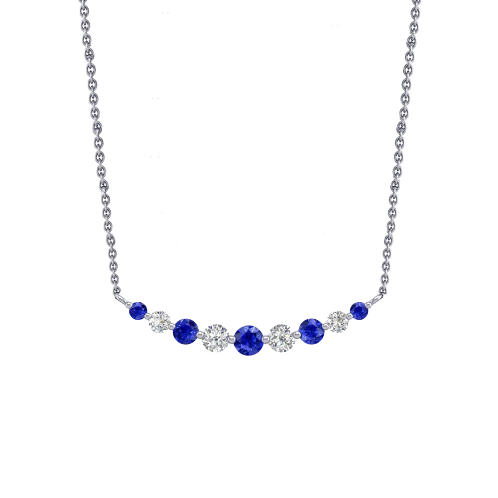 18k White Gold Diamond and Sapphire Bar Necklace
