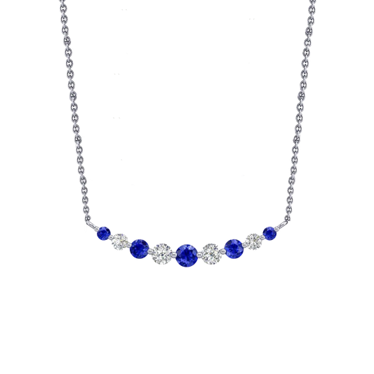 18k White Gold Diamond and Sapphire Bar Necklace
